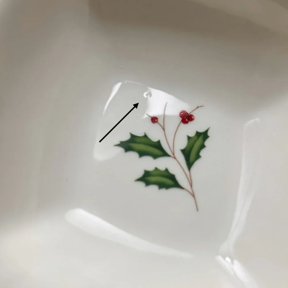 LENOX Holiday Holly Berry Square Dipping Bowl Gold Rim Christmas Porcelain 4